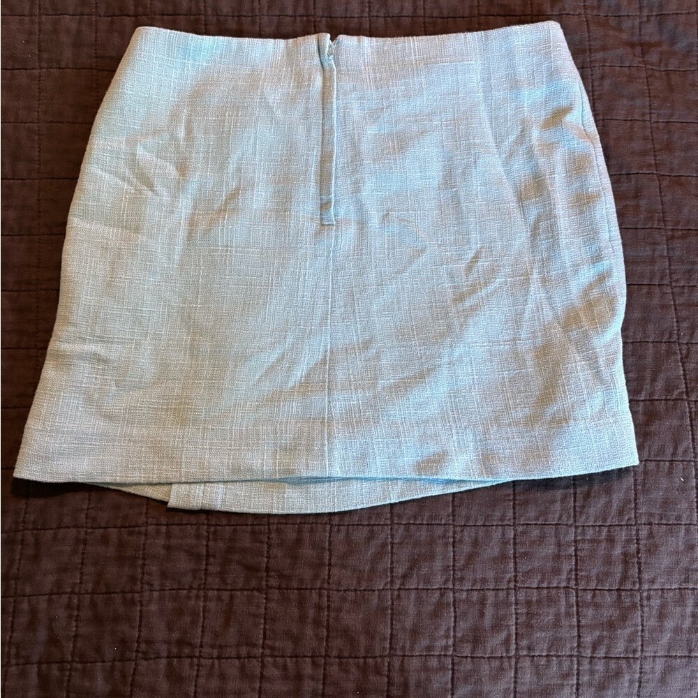 Lilly Pulitzer Blue Linen Blend Ruffle Faux Wrap‎ Mini Skirt Gold Buttons Size 2 - Picture 6 of 6